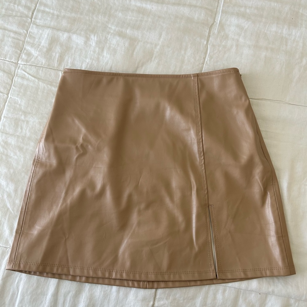 Tan faux leather mini skirt